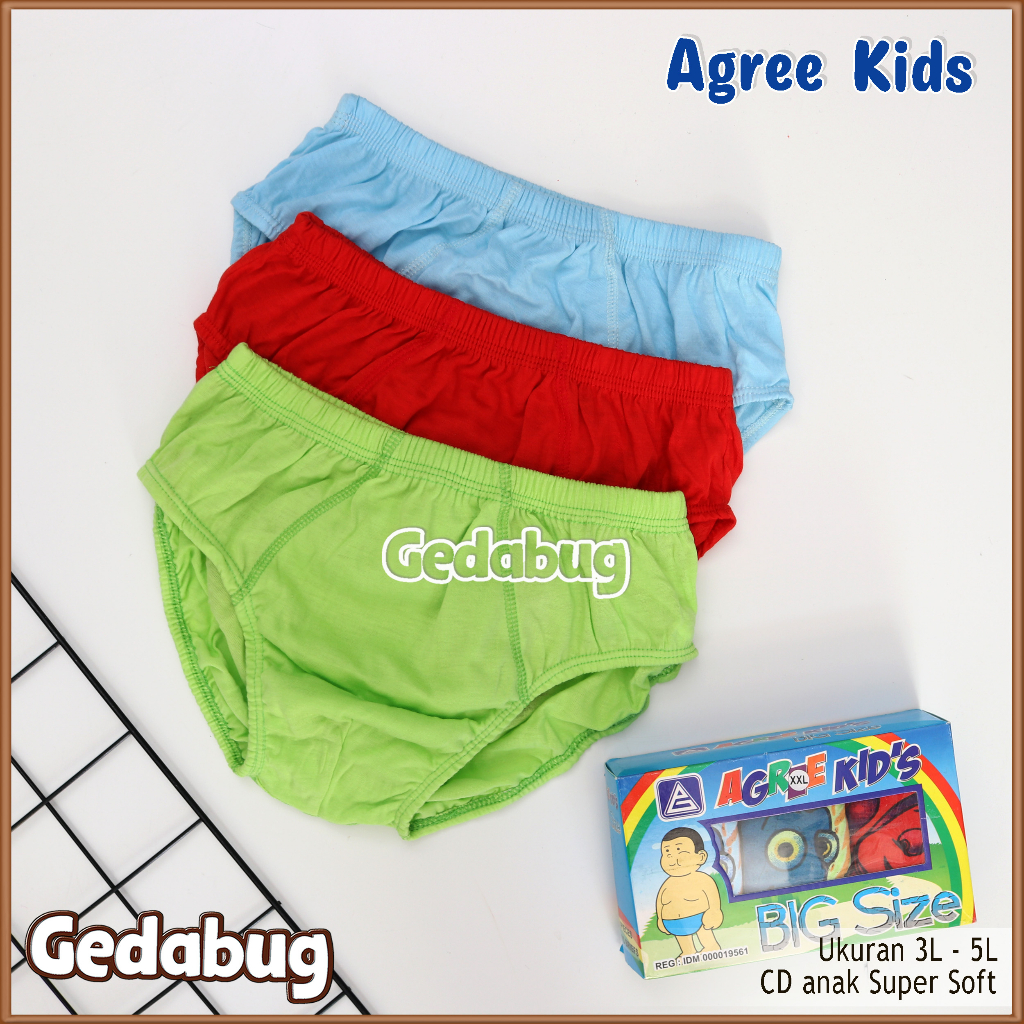 3 Pcs - Cd Anak Agree Kids AK B002 Big Size | Celana dalam anak motif sablon belakang | Gedabug