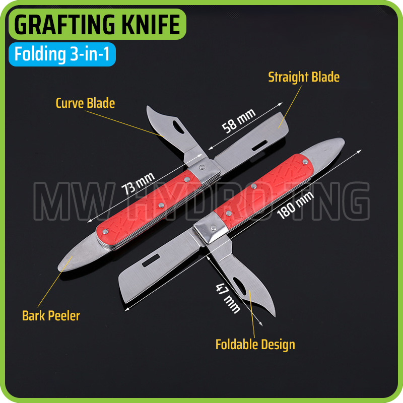 Pisau Lipat Okulasi Cangkok Tanaman, Folding Grafting Knife 3-in-1