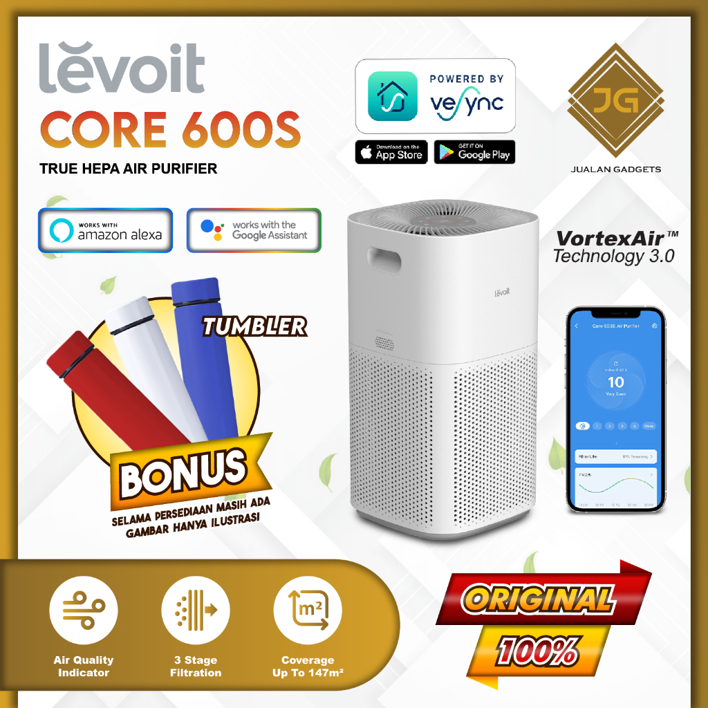 Levoit Core 600S Smart Wifi Air Purifier Hepa H13 Filter Garansi Resmi