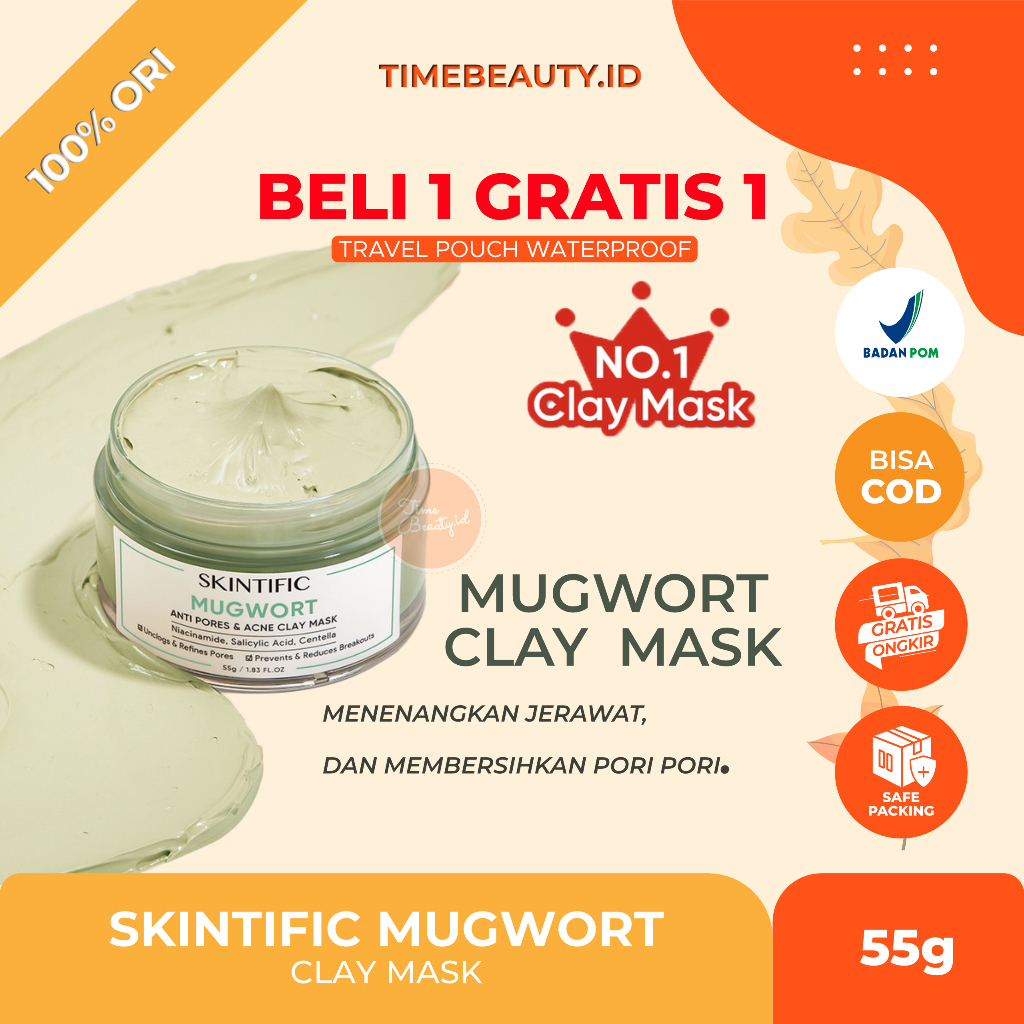 SKINTIFIC Mugwort Anti Pores Acne Clay Mask 55g Salicylic Acid Mask Green Mask Pore Clarifying Mud Mask