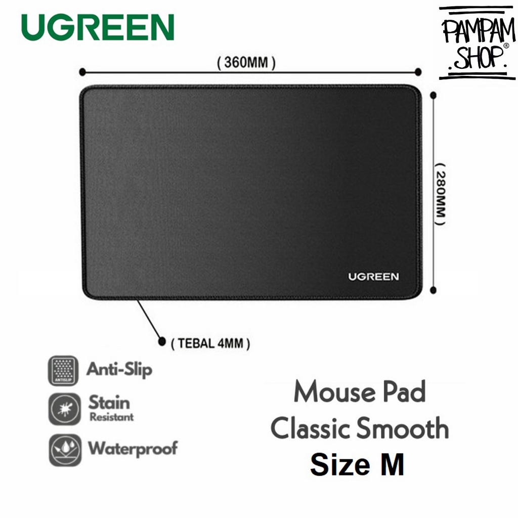 UGREEN ORIGINAL Mouse Pad Classic Gaming Anti Slip Size M 360X280X4MM Waterproof Rubber Mat Water Proof Karet Ori Smooth Rough