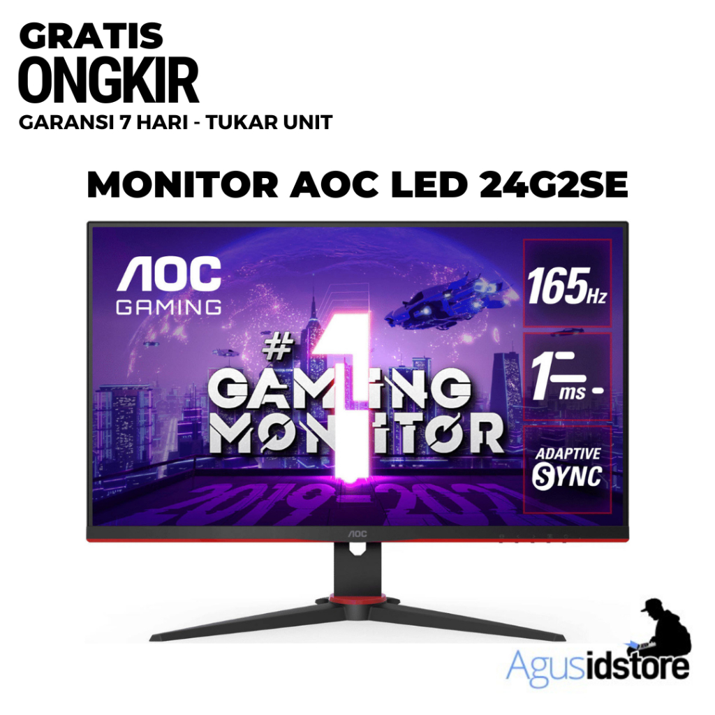 AOC 24G2SP Monitor Gaming 24 Inch / FHD IPS / 165Hz 1ms / G-Sync HDMI VGA DP