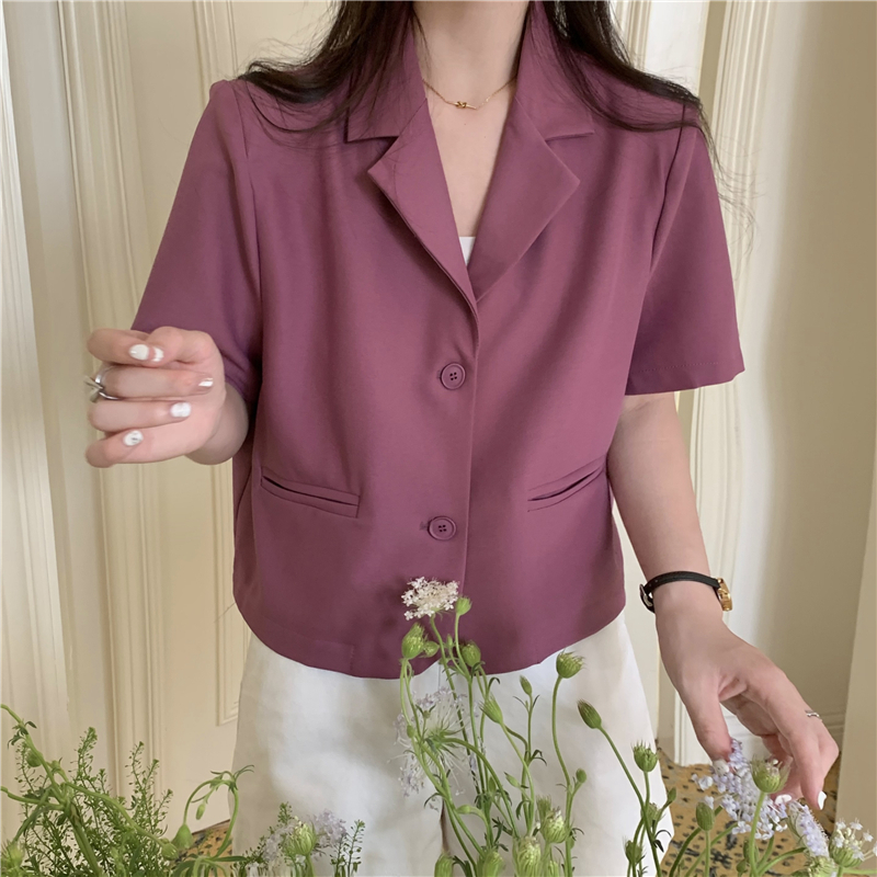 Blazer Crop Wanita Korean Style Blezer Lengan Pendek Hitam Outer Polos