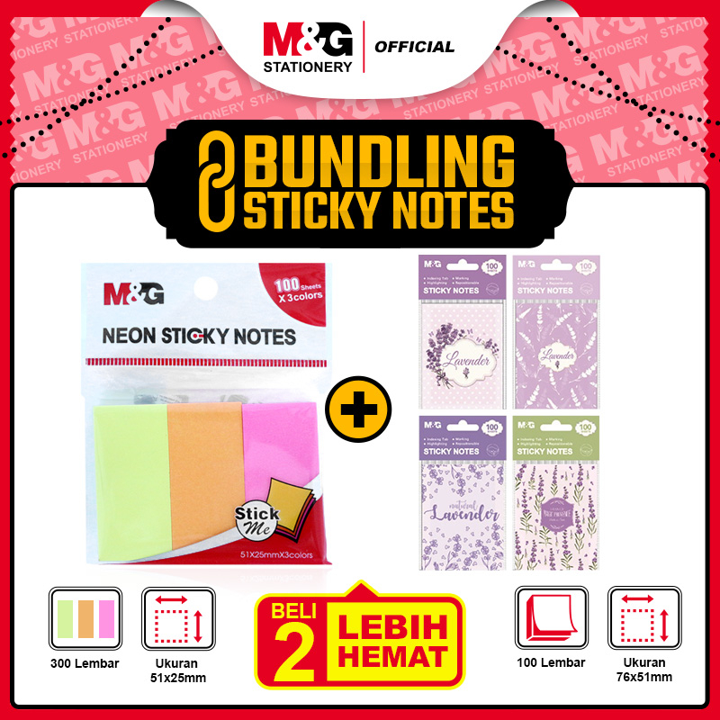 

M&G BUNDLE Neon Sticky Notes 300 sheets (100sheets x 3colors) + LAVENDER Sticky Notes 100 sheets