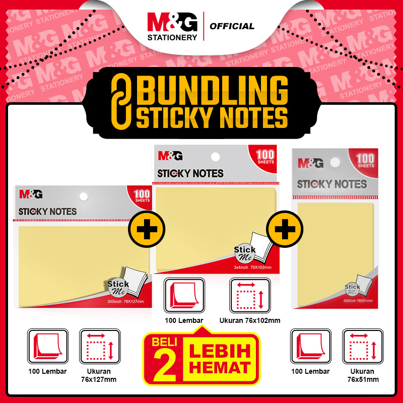 

BUNDLE M&G Memo tempel Sticky Notes 3"x2" Sticky Notes 100 sheets Yellow color perekat kuat