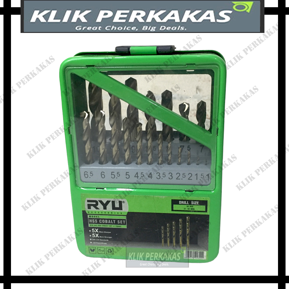 BY TEKIRO RYU MATA BOR SET HSS COBALT 1-10MM / DRILL BIT SET 19PCS