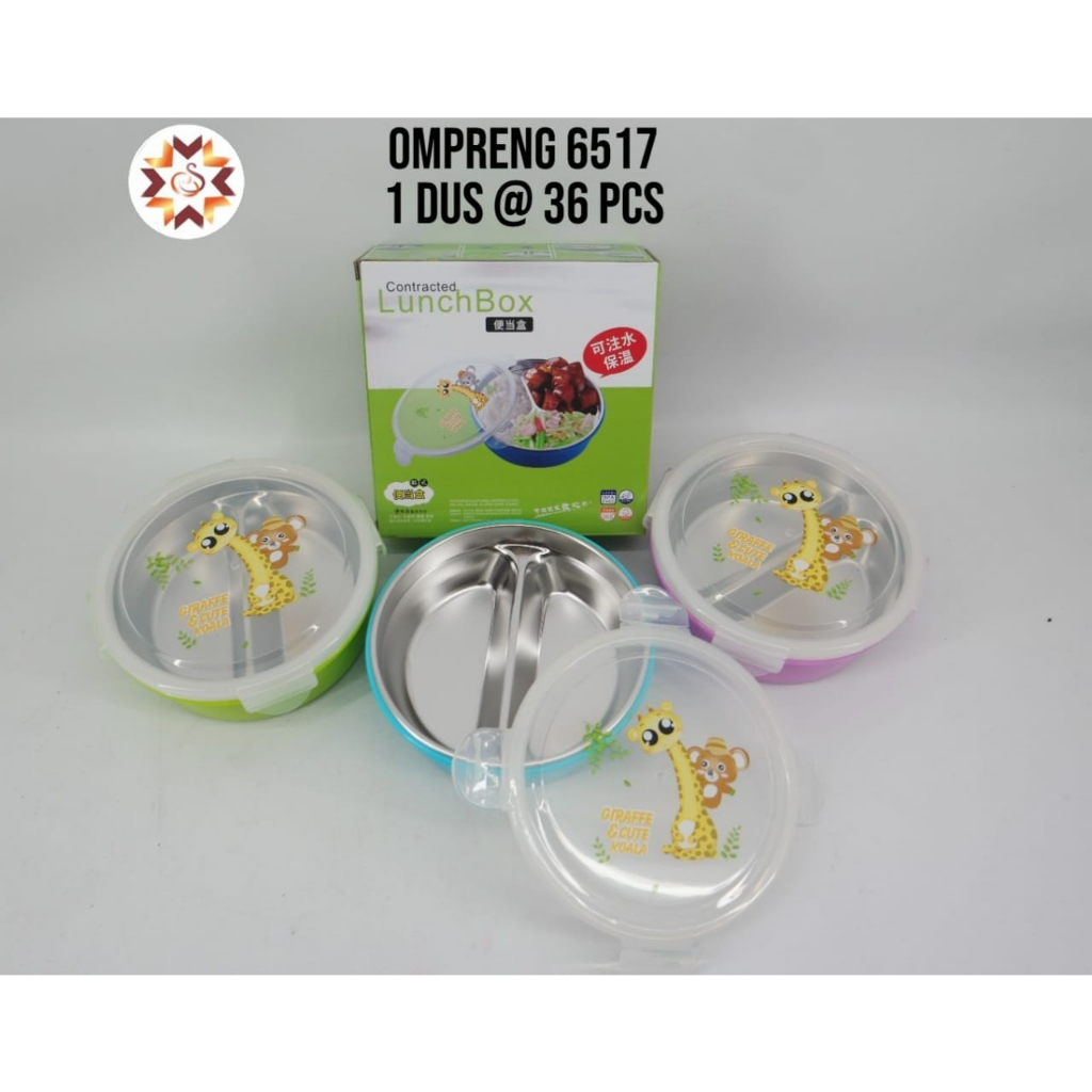 Kotak Makan Lunch Box/ Ompreng Bulat Kecil Karakter 3 Sekat/ Kotak Makan Anak