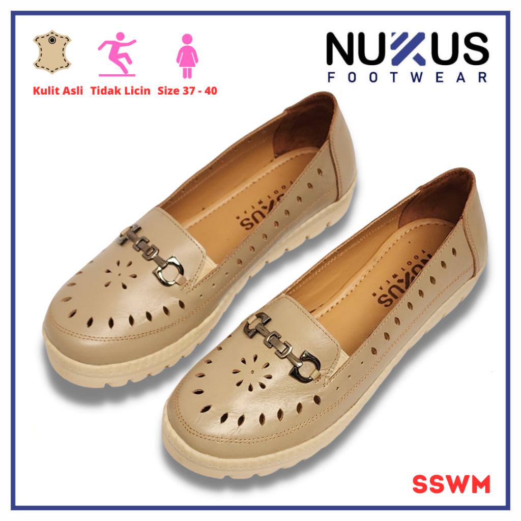 Nukus Sepatu Selop Wanita Kulit Sapi Asli Krem - SSWM