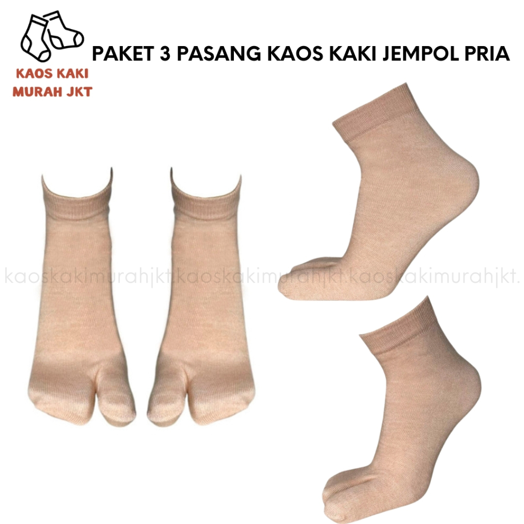 3 Pasang Kaos Kaki Pria Jempol Polos Bahan PE (Bahan Kaos) All Size Fit Sampai Ukuran 45