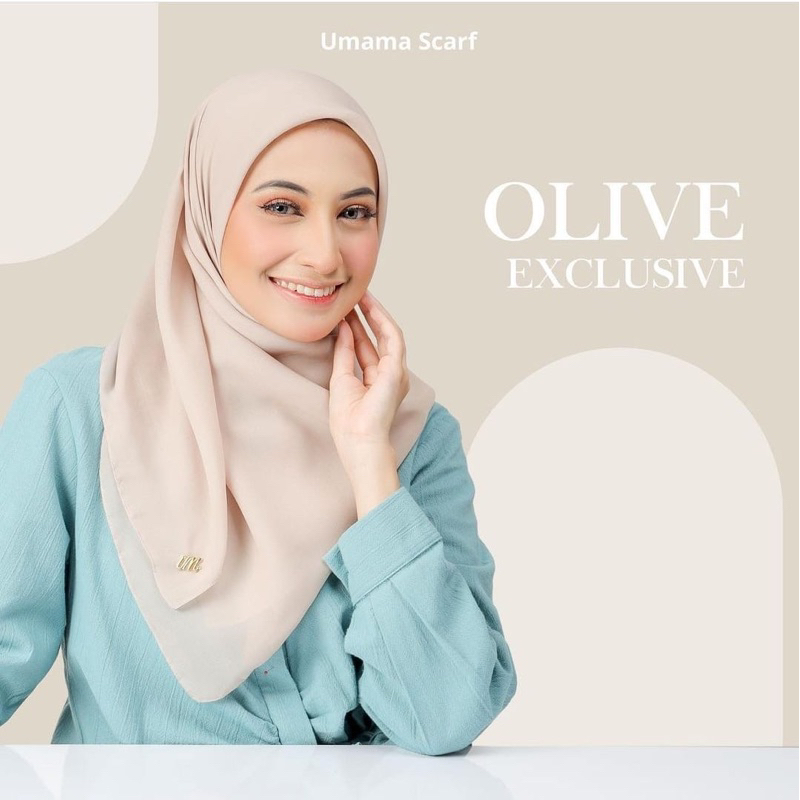 HIJAB SEGIEMPAT UMAMA SCARF OLIVE EXCLUSIVE METAL LOGO