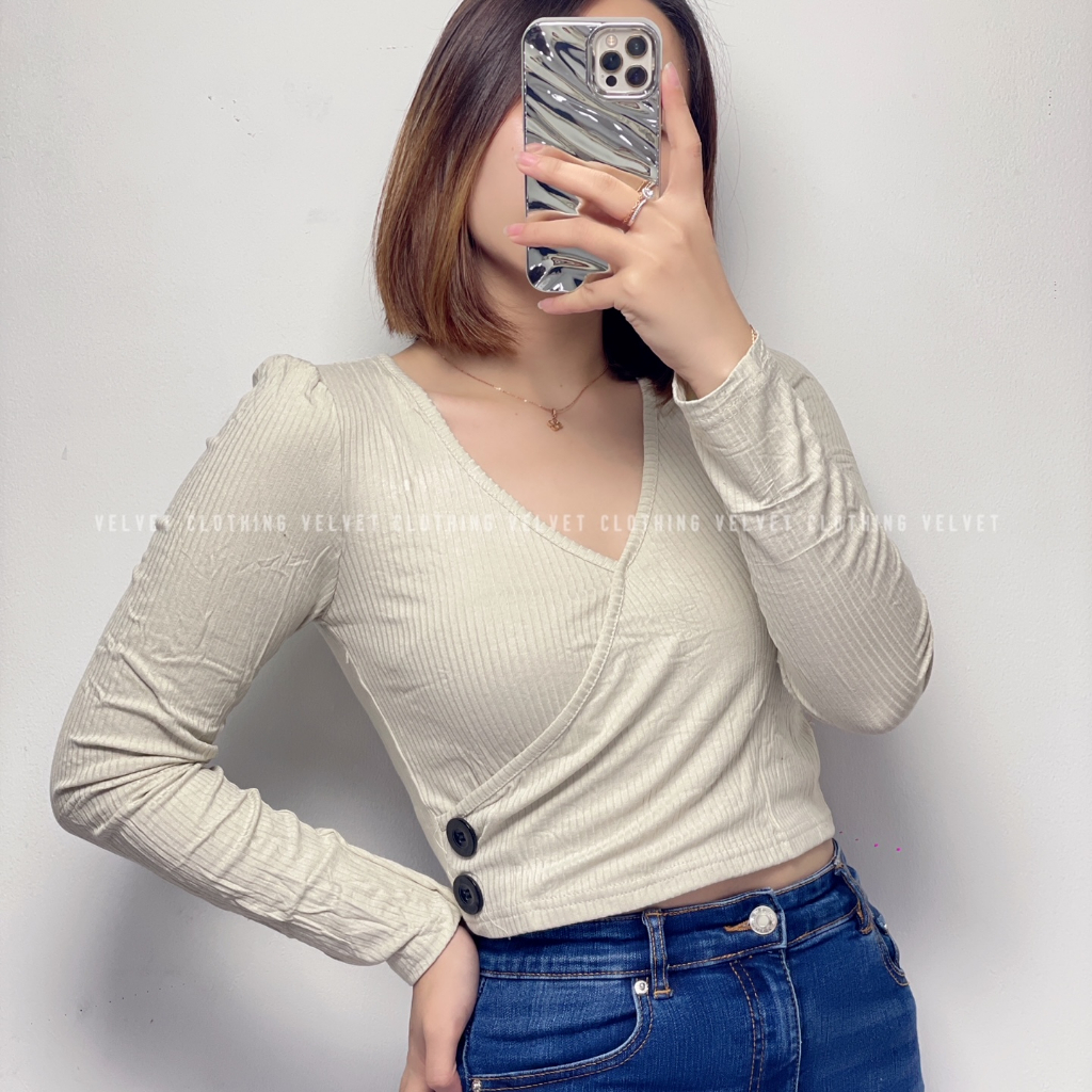 Crop Top Longsleeve Knit / Top Lengan Panjang Wanita / Atasan Lengan Panjang Knit Korea 4682