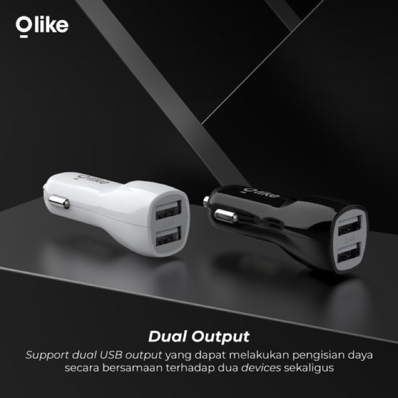 Olike R1 Car Charger Mobil Dual Port USB Fast Charging 2.4A - Garansi 1 Tahun