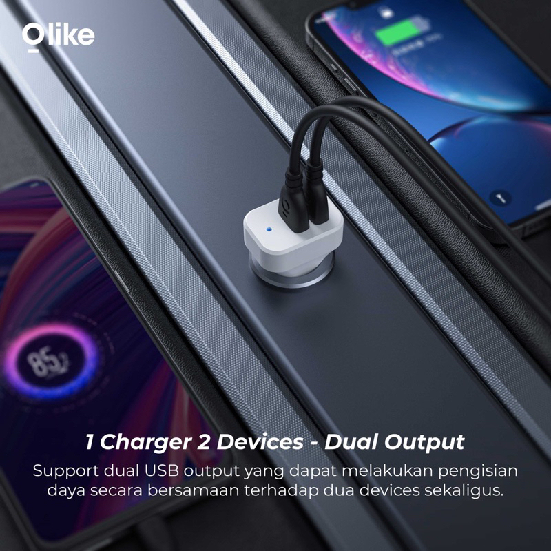 Olike R11 Car Charger 3.0 Quick Charge Travel Size Dual USB Port - Garansi 1 Tahun