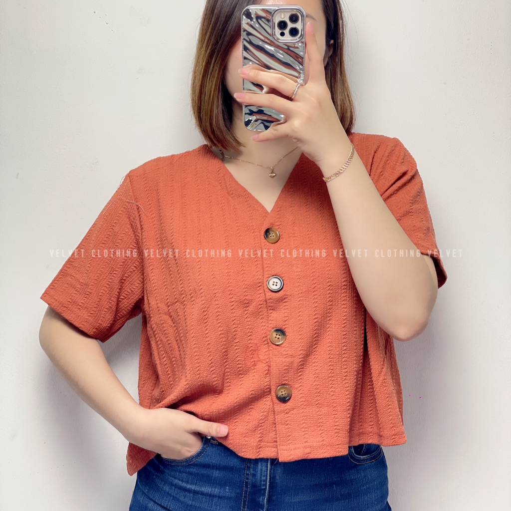 Blouse Oversize Vneck Knit Button / Atasan Jumbo Wanita Knit / Vneck Button Top 4603