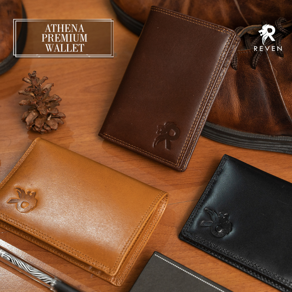 Reven Leather Dompet Pria Lipat Kulit Asli Premium Waterproof Original Reven Athena Wallet - Hitam