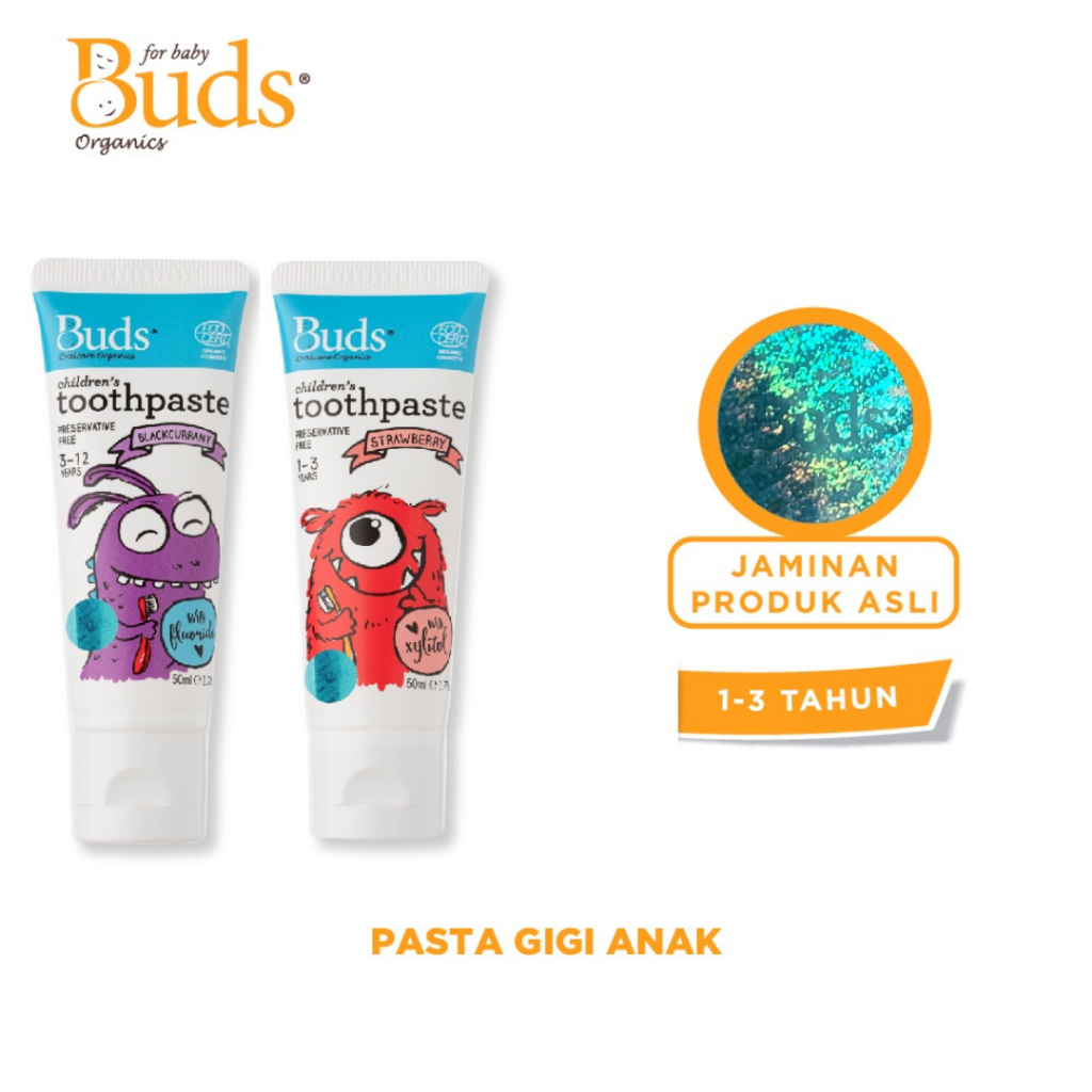 Buds Organics Toothpaste With Fluoride 3-12 Thn - Pasta Gigi Odol Bayi dan Anak Aman Bisa Ditelan