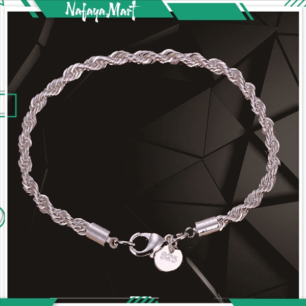 Gelang Rantai Ulir Titanium / Gelang Titanium monel putih / Gelang Tangan model Tambang lilit