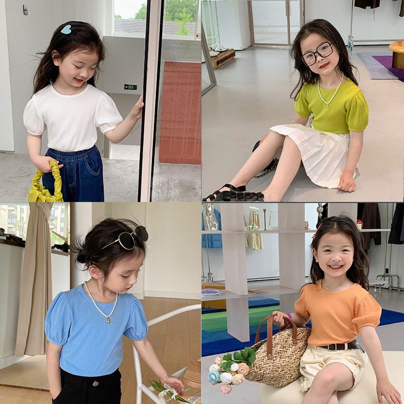 Atasan / Top / Blouse Lengan Balon Korea / Basic Plain Blouse Anak Perempuan Import