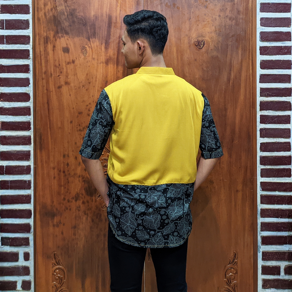 Baju Koko Kurta Pakistan Pria Dewasa Lengan Pendek Kombinasi Batik Model Terbaru Kualitas Terbaik Lebaran