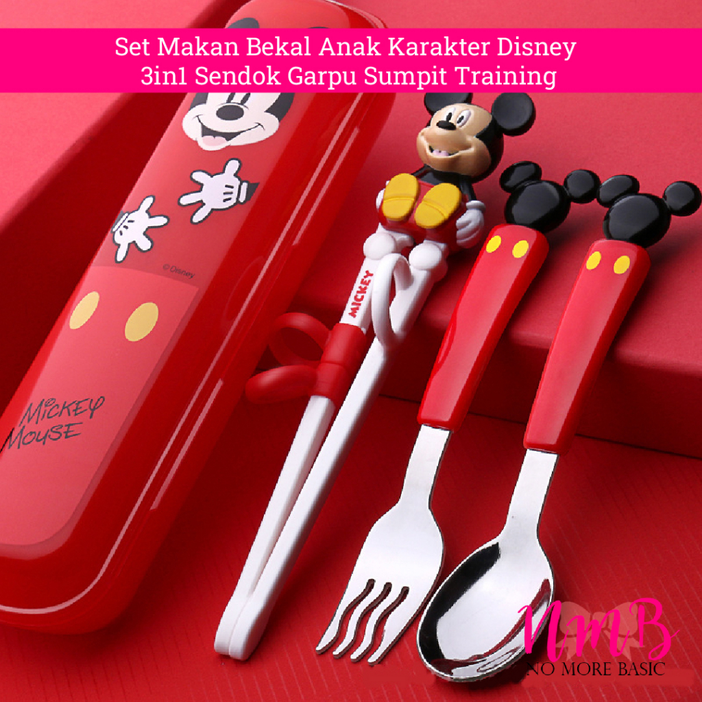 Set Makan Bekal Anak Karakter Disney 3in1 Sendok Garpu Sumpit Training