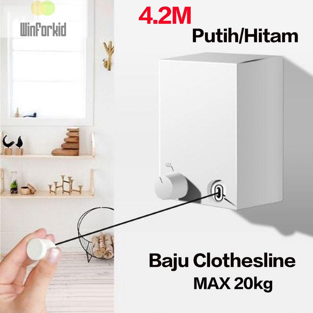 Jemuran Baju Portable Indoor Outdoor Retractable Tali Clothesline Bahan Stainless/Tali Jemuran Pakaian 4.2Meter Super Praktis