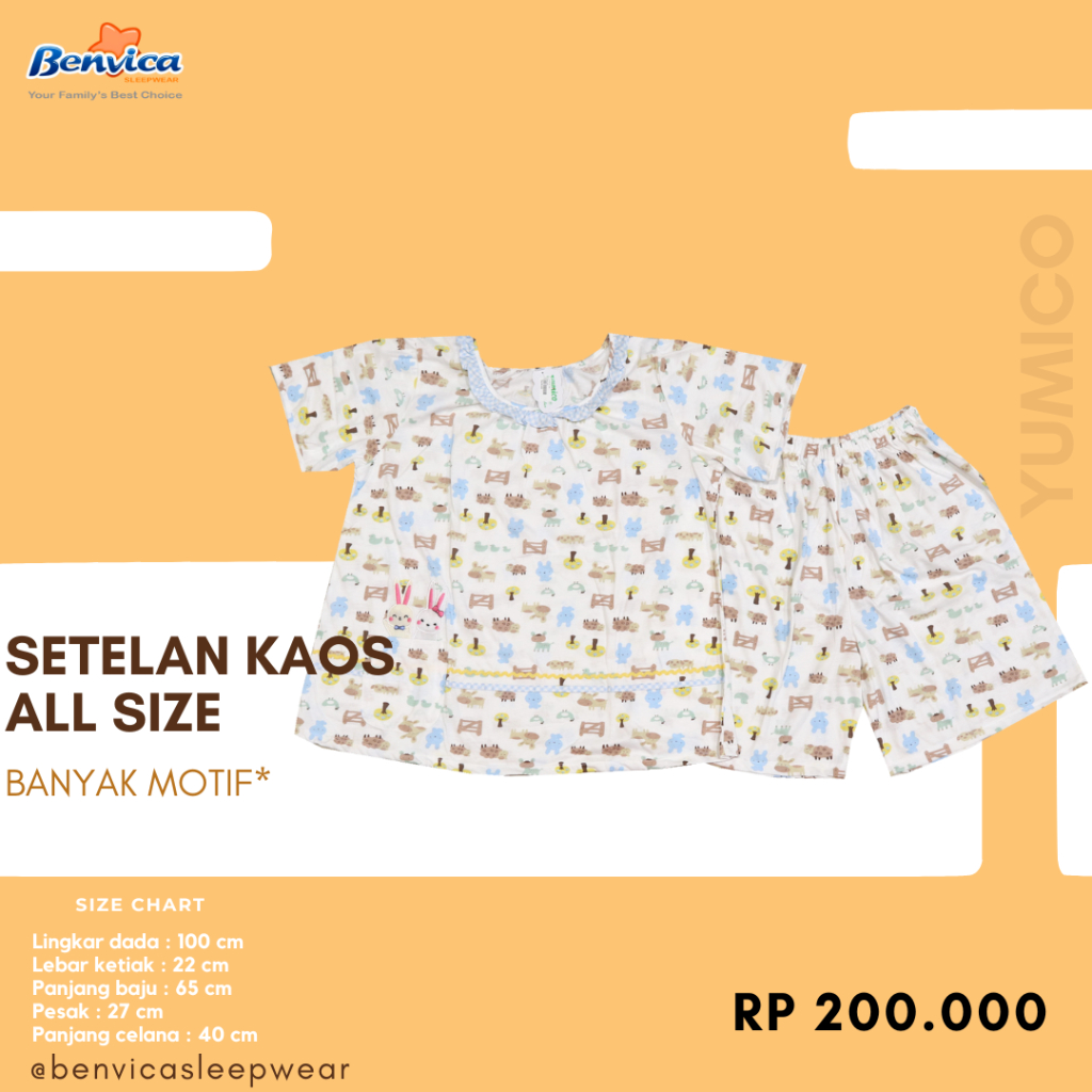 BAJU TIDUR SETELAN CELANA PENDEK KAOS PREMIUM YUMICO ALL SIZE