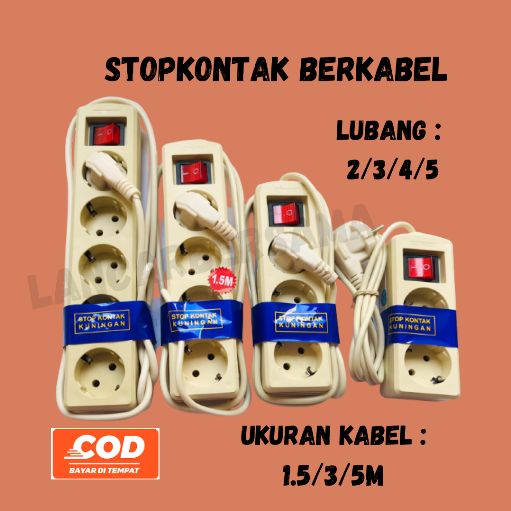 STOP KONTAK SNI / STOP KONTAK 2,3,4,5 LUBANG KABEL1.5/3/5METER