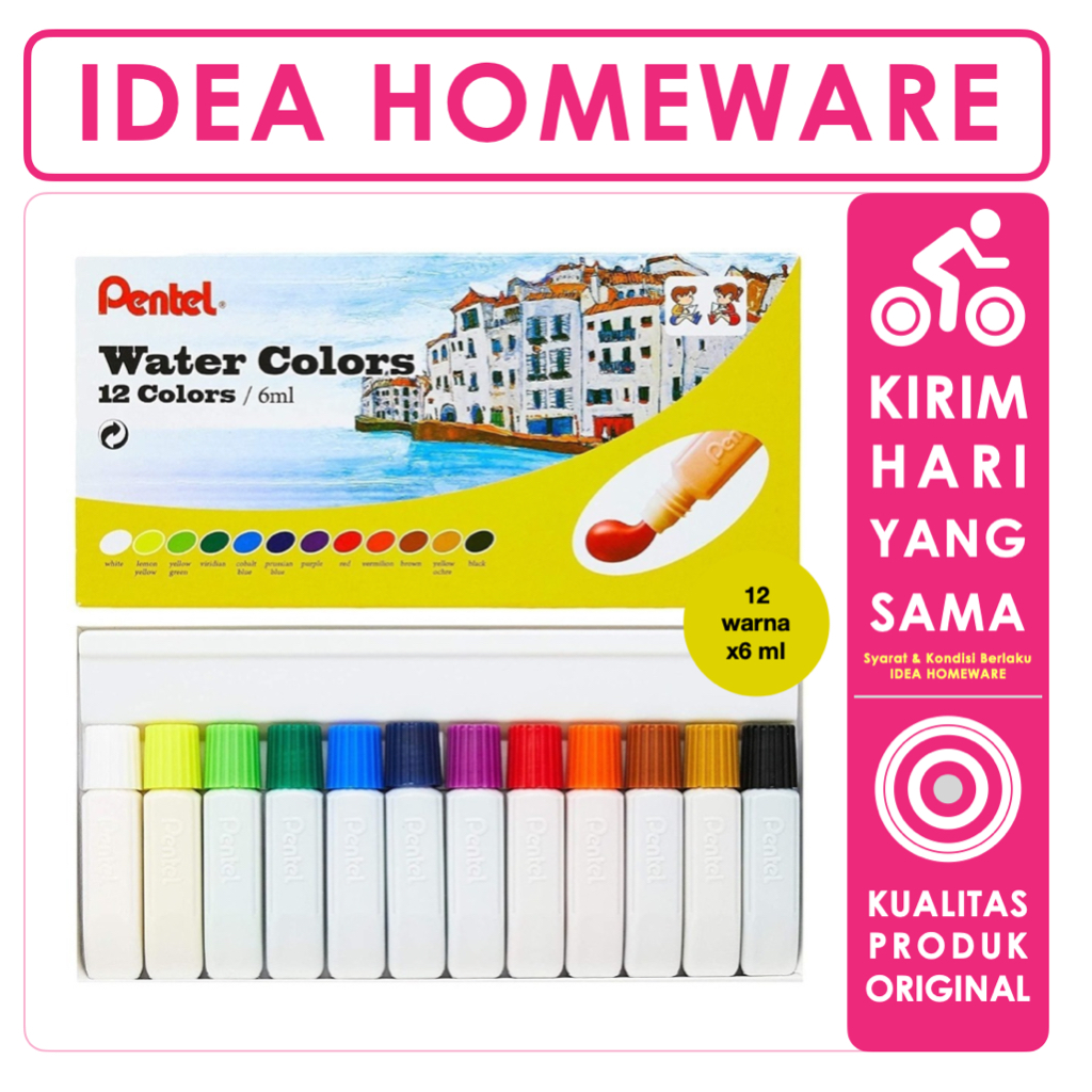 

Cat Air Pentel Water Colors Set 12 x 6 ml Non Toxic Tidak Beracun HTP 12