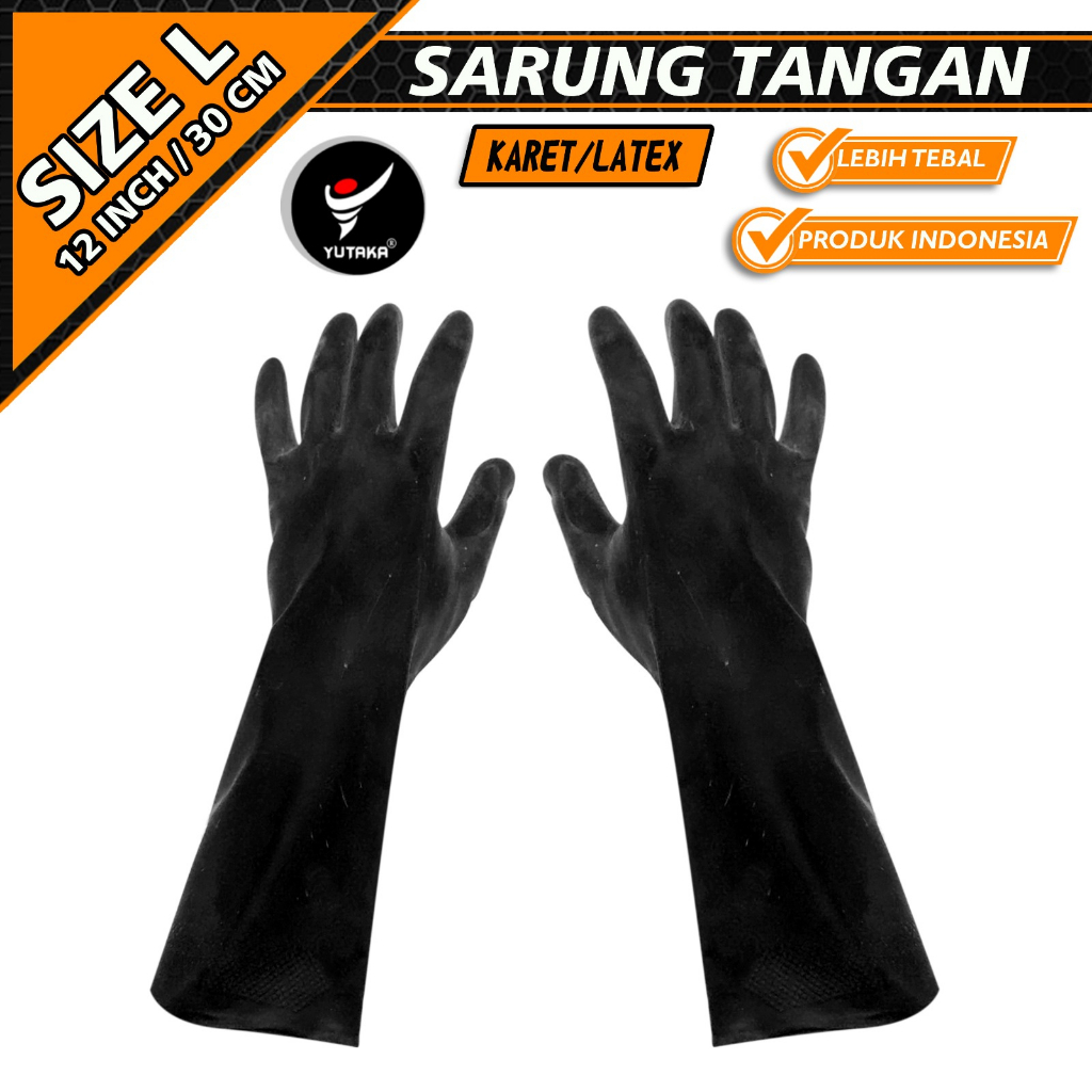 1.Sarung Tangan Karet 12 Inch YUTAKA hitam/sarung tangan cuci piring terlaris/murah Sarung Tangan Karet 12 Inch YUTAKA hitam