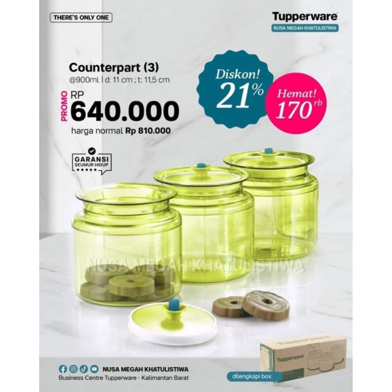 Cp Counterpart toples kristal Tupperware hijau limited