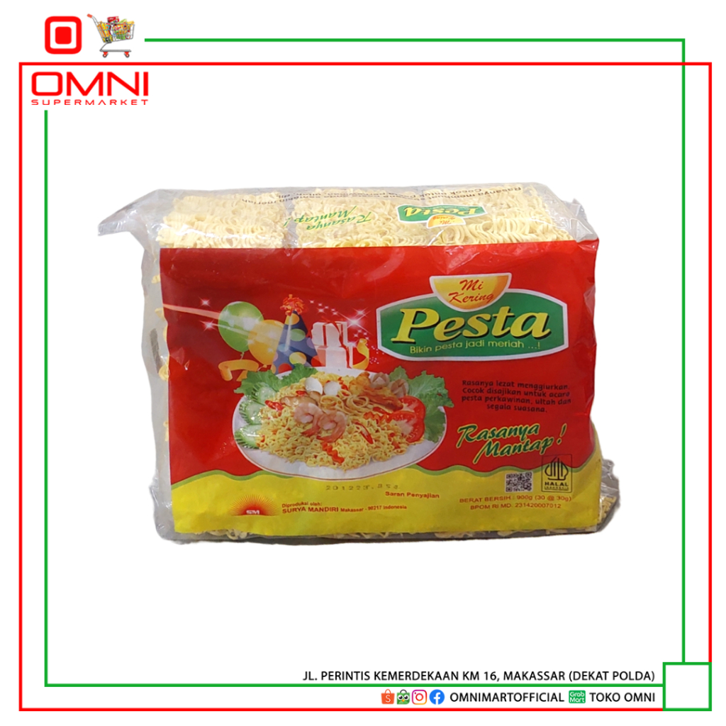 

MIE PESTA INSTANT KERING MI TELUR KUNING 900 GRAM ISI 30 BAKMIE GORENG