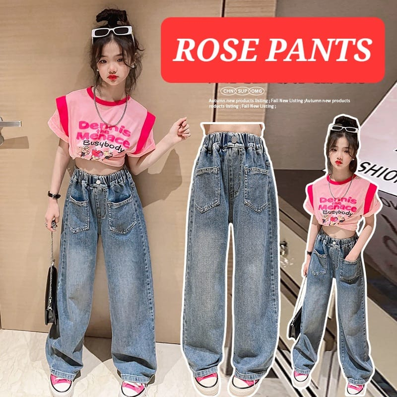 ROSE PANTS CELANA PANJANG JEANS JINS ANAK REMAJA CEWEK KOREA KPOP IMPORT