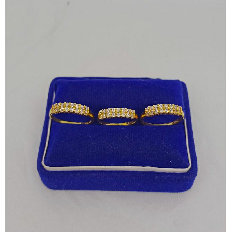 CINCIN PERAK ASLI SILVER 925 LAPIS EMAS/CINCIN DOUBLE MATA PUTIH 2 BARIS USIA TANGGUNG/ASLI SILVER/CINCIN FASHION USIA TANGGUNG