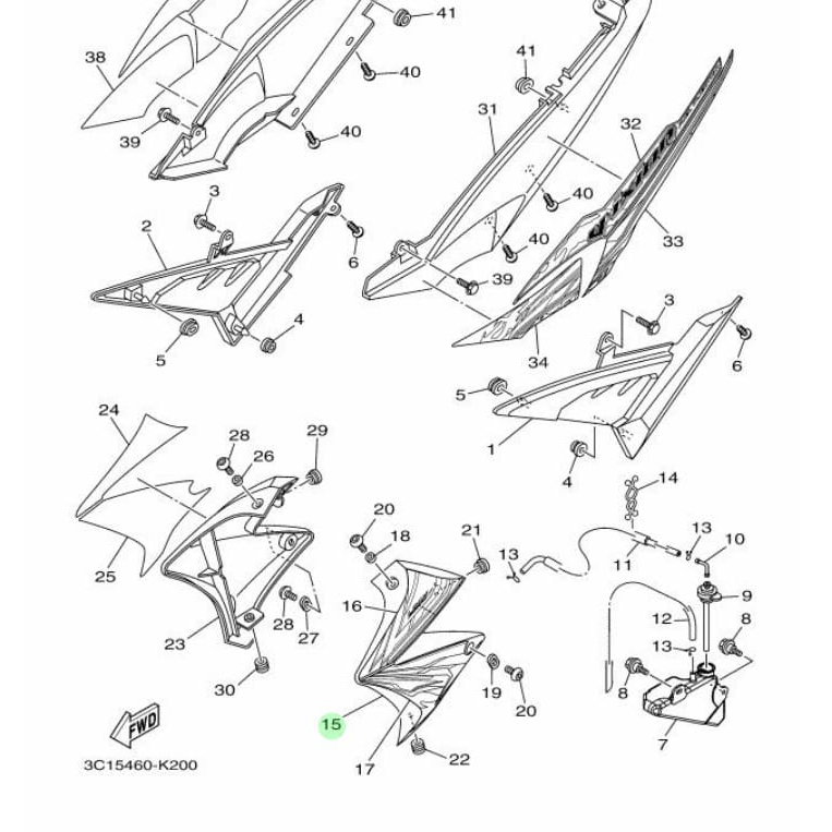 COVER SAYAP BAWAH TANGKI KIRI VIXION OLD ASLI ORI YAMAHA 3C1 F137W 00 P3