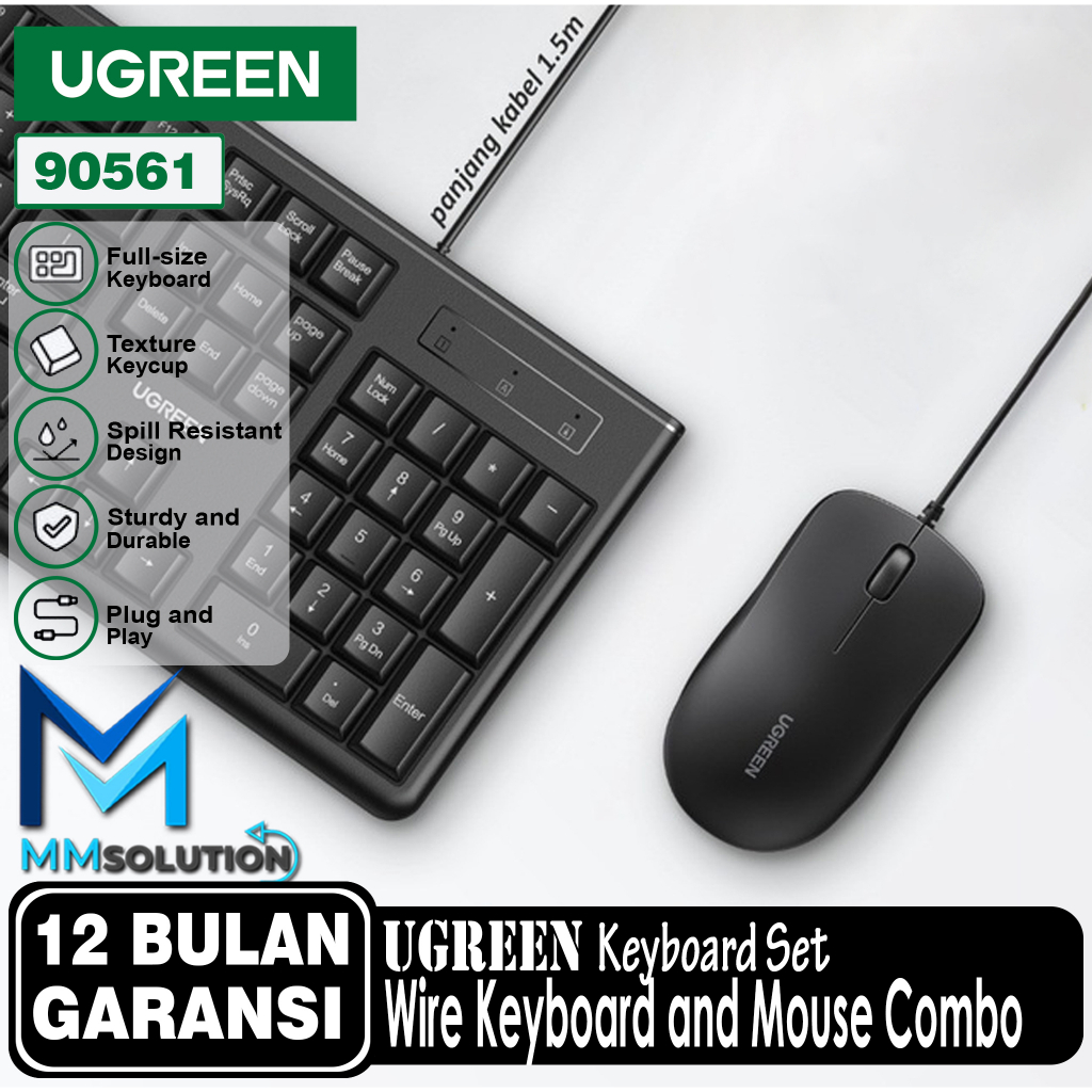 UGREEN Keyboard Mouse Wired Set 1200 DPI Kabel USB Support Windows MAC - 90561