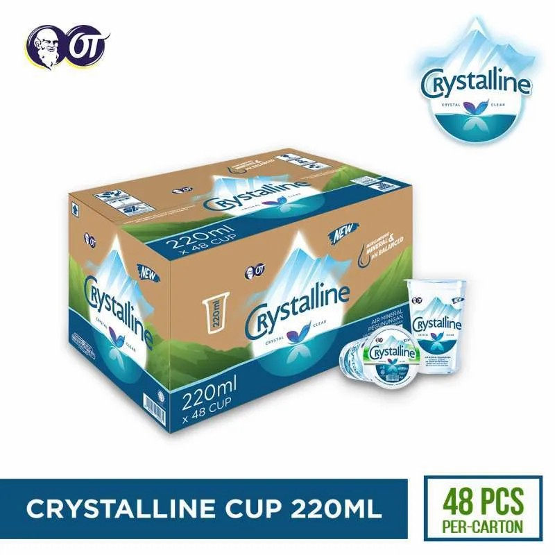 

air mineral crystalline gelas 220 ml isi 48 cup