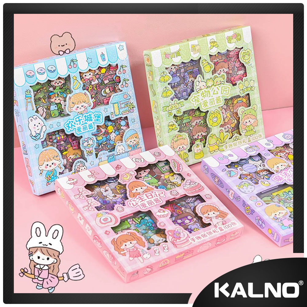 

Kalno Stiker 100lembar Motif Kartun Korea Box PVC Anti Air Sticker Decorasi / Sticker Deco Stiker Hias ada BOX nya