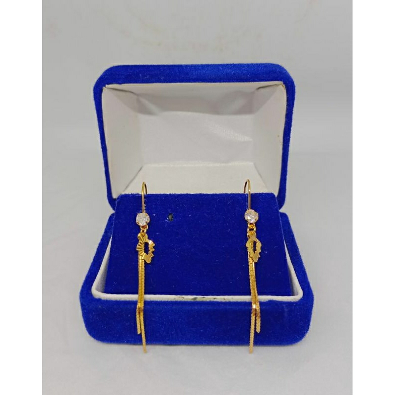 anting kait rumbay+daun ukir/perak asli silver 925 lapis emas/perhiasan fashion wanita terbaru