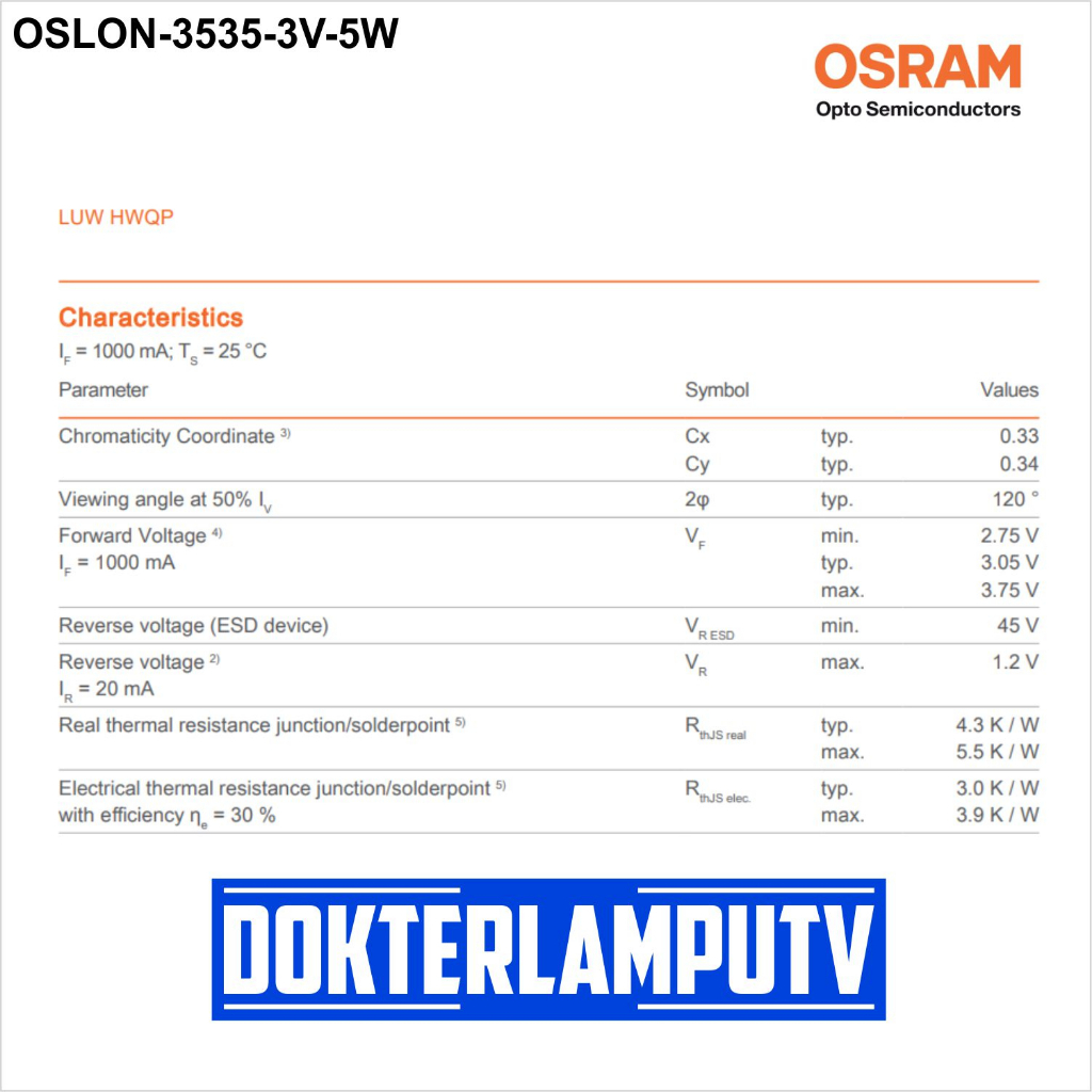 OSRAM OSLON BLACK FLAT 3535 3V 5W PUTIH UNTUK PENGGANTIAN LED MOTOR MOBIL PROYEKTOR DIY CREE