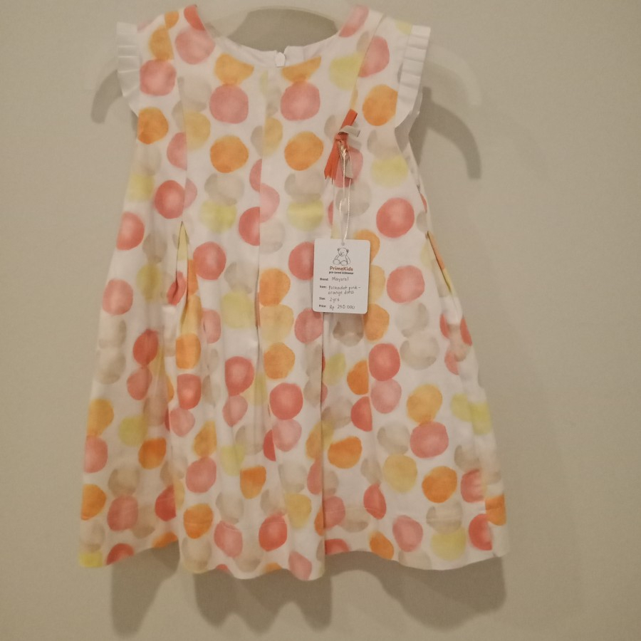 Preloved smocked dress anak polkadot pink orange Mayoral 2years