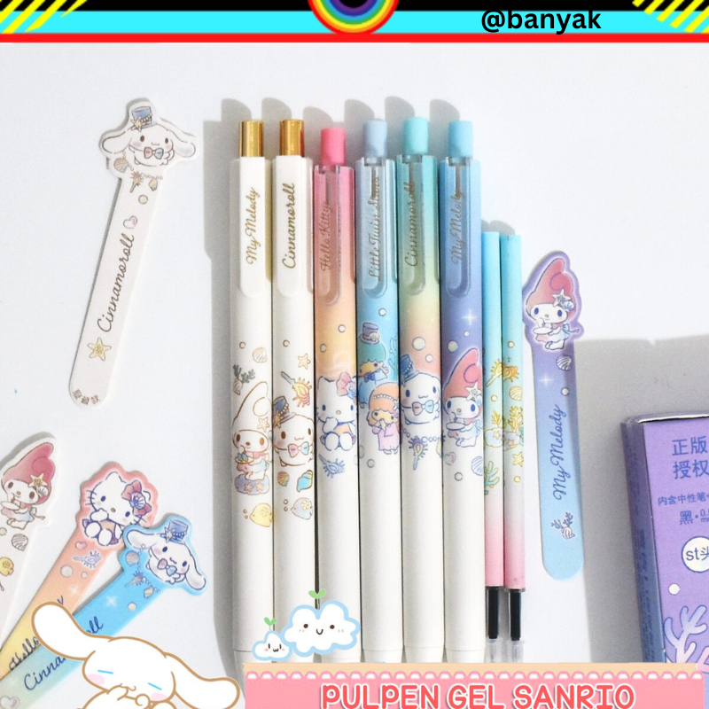 PULPEN PEN PENA GEL 0.5mm WARNA HITAM ALAT TULIS SEKOLAH KANTOR STATIONERY SANRIO MELODY KUROMI POCCACO HELLO KITTY POMPOM CINNAMORROL @banyak