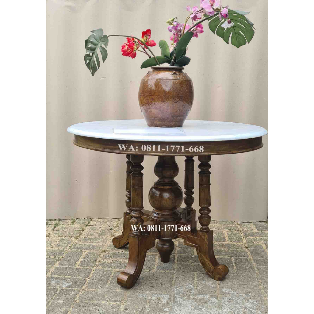 Meja bundar marmer antik diameter 100cm