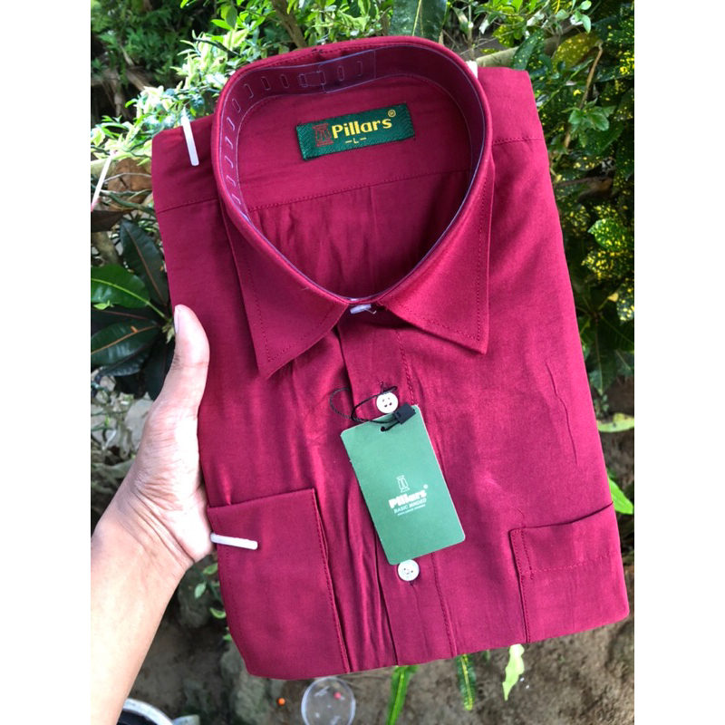 kemeja pillars polos merah maroon panjang