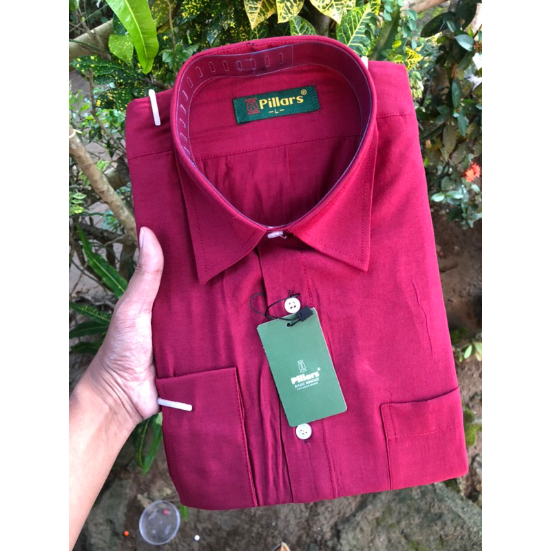 kemeja pillars polos merah maroon panjang