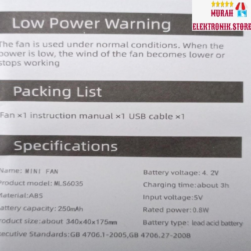 Kipas Angin Tangan Portable Miyoshi MLS6035