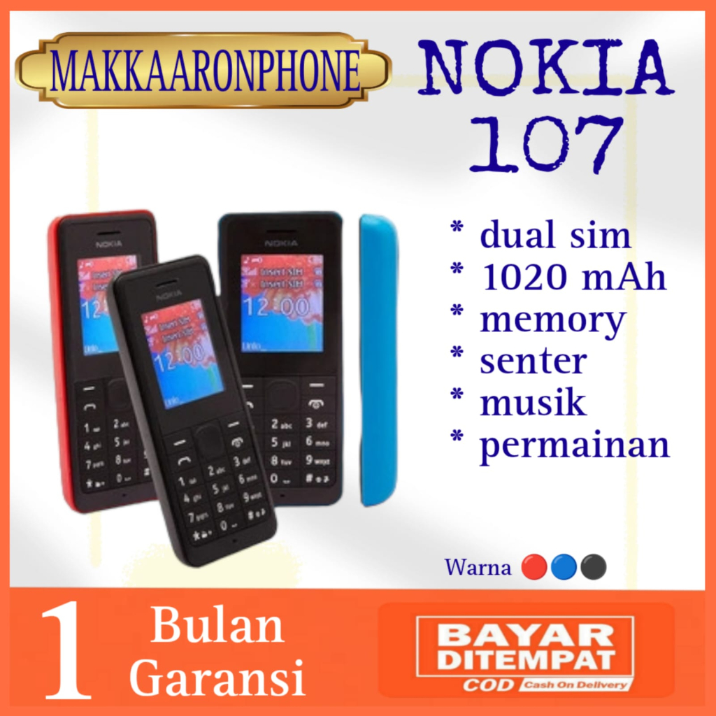 HANDPHONE  NOKIA 107 DUAL SIM NEW BAHASA INDONESIA