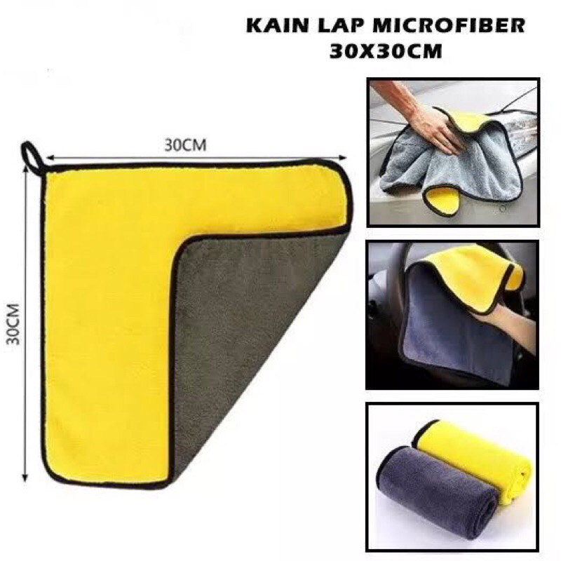 (SUN) KAIN MICROFIBER 30X30 CM SERBAGUNA / KAIN LAP MOBIL MOTOR 2 SISI 30 X 30 KUNING MULTIFUNGSI