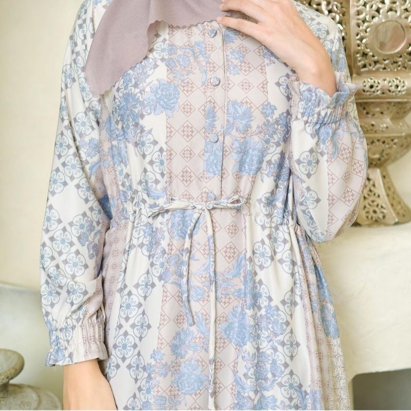 Gamis Lebaran Hari Raya Fazaya Dress in Jean by Lights Clo Size M L XL Ready Stok