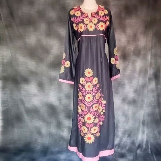 Abaya Dubai Full Floral abu abu