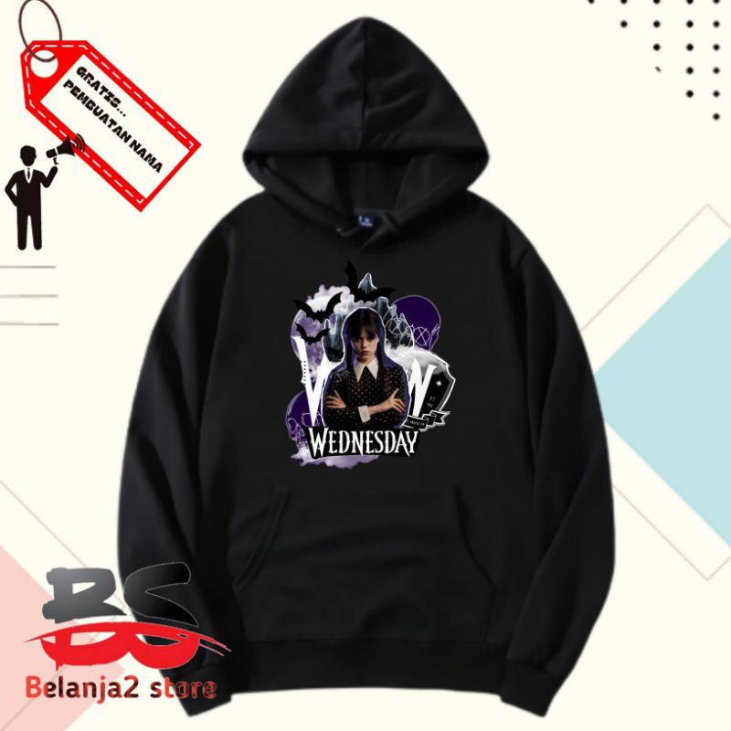 JAKET ANAK HOODIE ANAK WEDNESDAY FREE NAMA